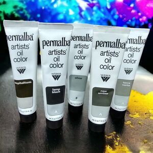 VTG Unused Weber Permalba Oil Paint Silver Asphaltum Raw Umber Black Terra Verte